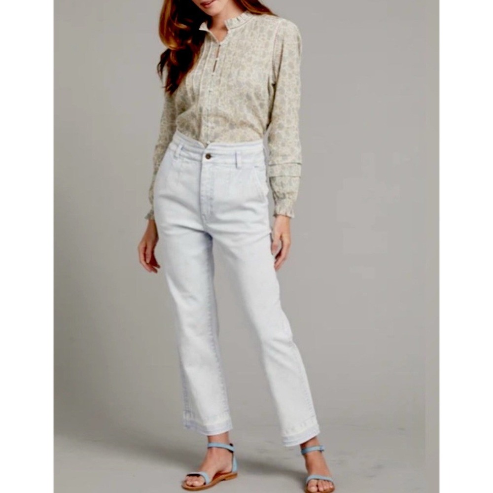 Faherty‎ Jeans Women 30 Rikki Frayed Hem Paperbag Bleached Light Denim High Rise
